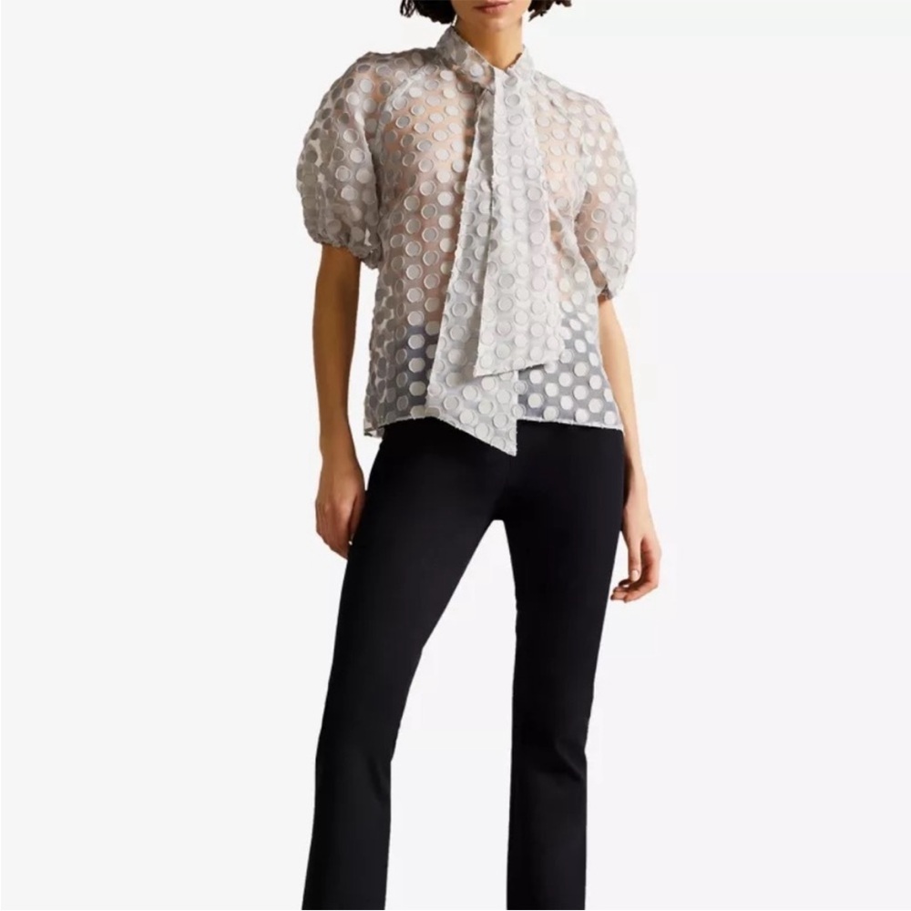 TED BAKER Gray Caieta Organza Spot Short Sleeve Blouse